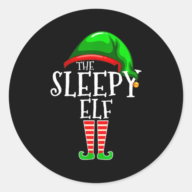 Sticker Rond The Sleepy Elf Group Matching Family Christmas Gif (Devant)