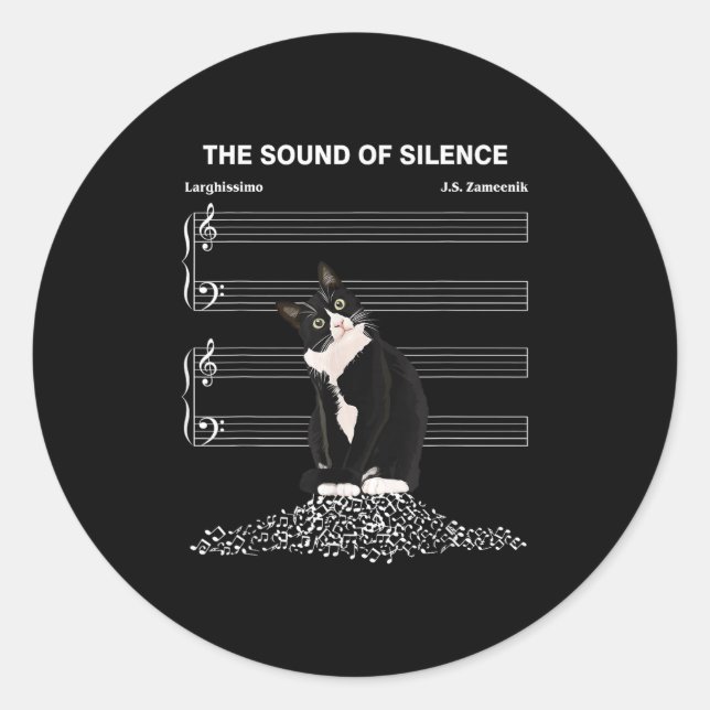 Sticker Rond The Sound Of Silence Music And Cats Lover  (Devant)