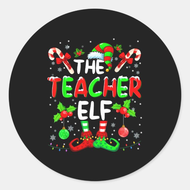 Sticker Rond The Teacher Elf Costume Pajamas Pjs Christmas Xmas (Devant)