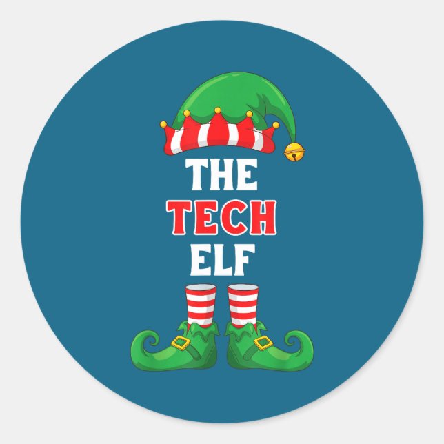 Sticker Rond The Tech Elf Shirt Christmas For It Guy Tech Suprt (Devant)