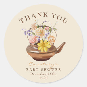 Sticker Rond Thé vintage   Fleur Baby shower Favoriser