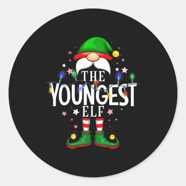 Sticker Rond The Youngest Elf Christmas Family Pajama Party  (Devant)