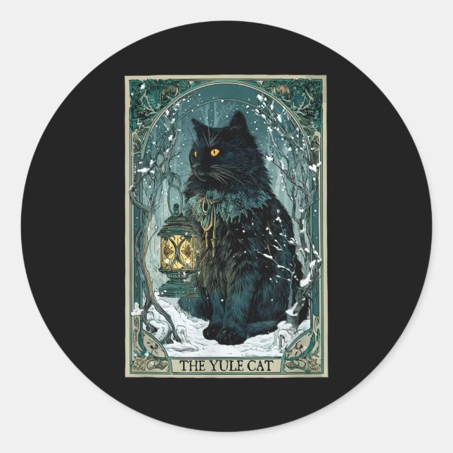 Sticker Rond The Yule Cat Tarot Card Icelandic Folklore Christm (Devant)