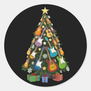Sticker Rond Théâtre de l'arbre de Noël guitare amoureux de mus