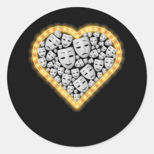 Sticker Rond Théâtre dramatique Masque Amour Acteur de coeur Ém