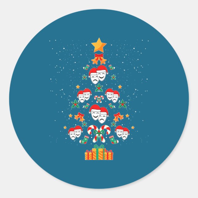 Sticker Rond Theatre Masks Drama Actor Actress Christmas Tree X (Devant)