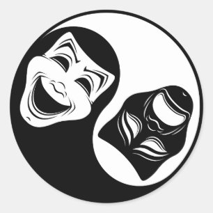 Sticker Rond Théâtre Yin Yang Design - Masques de comédie et de
