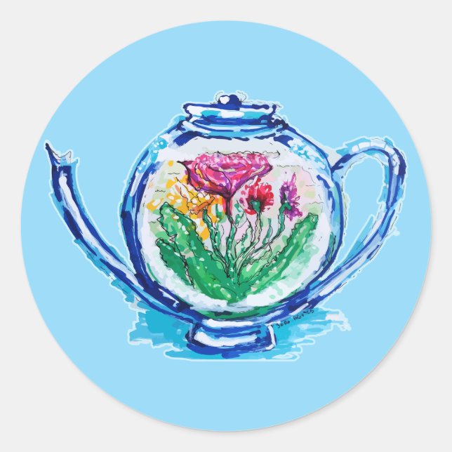 Sticker Rond Théière à fleurs (Devant)