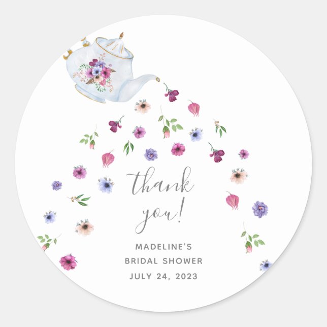 Sticker Rond Théière Fleurs Remerciements pour la fête de maria (Devant)