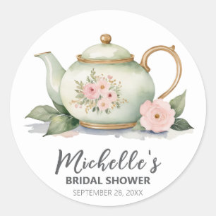 Sticker Rond Théière florale aquarelle tendance Cadeau de maria