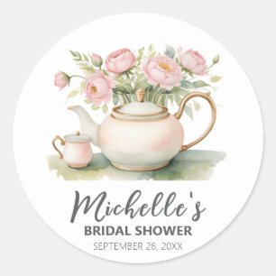 Sticker Rond Théière florale aquarelle tendance Cadeau de maria