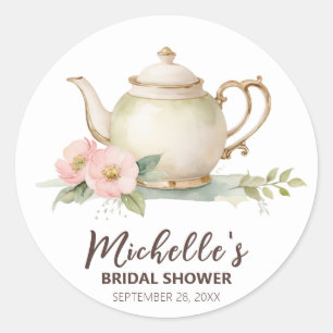 Sticker Rond Théière florale aquarelle tendance Cadeau de maria
