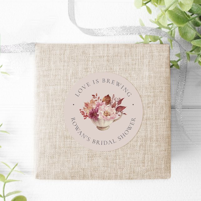 Sticker Rond Théière florale d'automne, cadeau de thé pour la d (Créateur téléchargé)