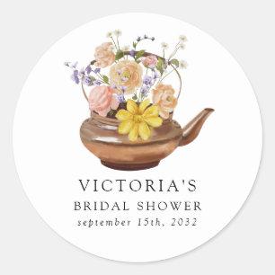 Sticker Rond Théière florale pour la douche de mariée 