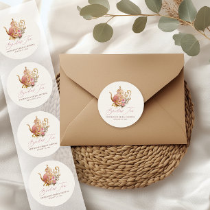 Sticker Rond Théière Florale Vintage Rose Poudré pour Tea Party