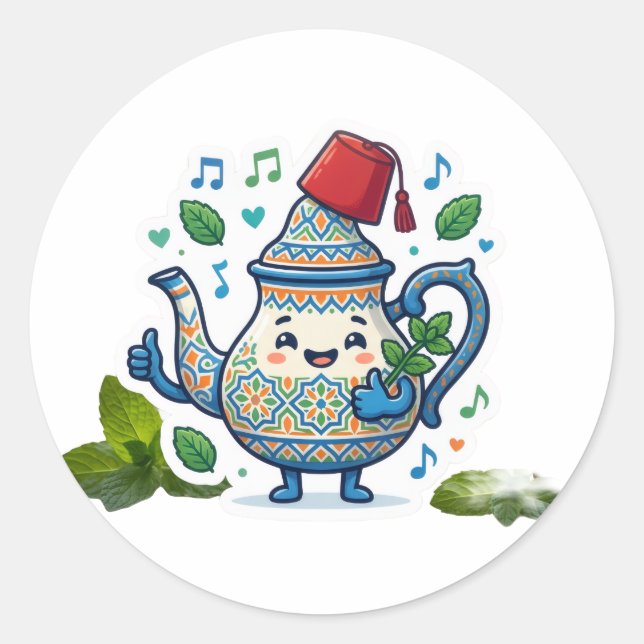 Sticker Rond Théière marocaine heureuse Art - Kaw (Devant)