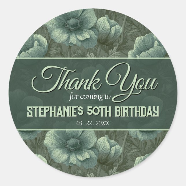 Sticker Rond Thème Anémones Fête d'anniversaire Surprise (Devant)