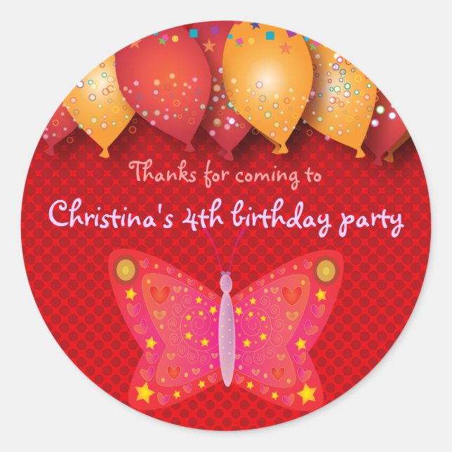 Sticker Rond Thème anniversaire : Papillon (Devant)