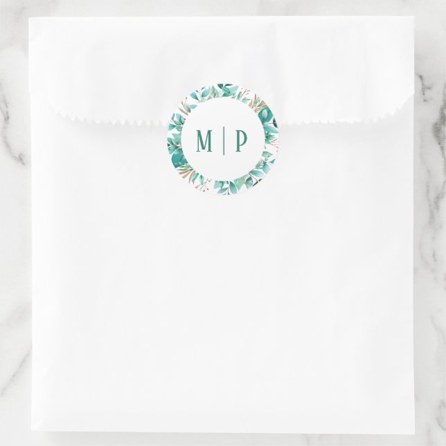 Sticker Rond Thème aquarelle Branches botaniques Couleurs vives (Sac)