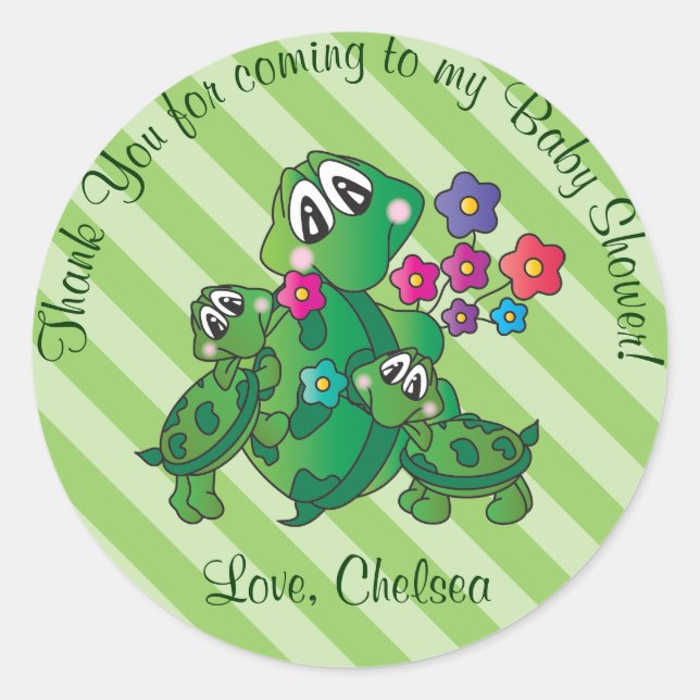 Sticker Rond Thème Baby shower de la Tortue mignonne (Devant)