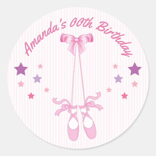Sticker Rond Thème Ballerina rose Anniversaire fête personnalis (Devant)