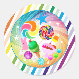 Sticker Rond Thème bonbon, chocolat, nourriture, beignets, par