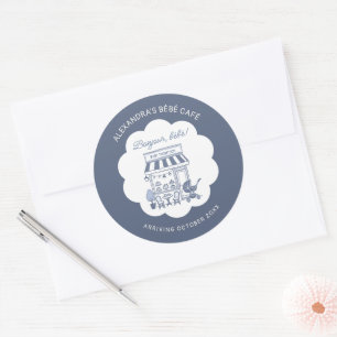 Sticker Rond Thème brunch café Bebe Café Bleu Baby Shower