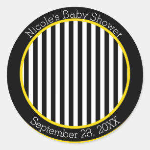 Sticker Rond Thème Bumble Noir Blanc Jaune Baby Shower