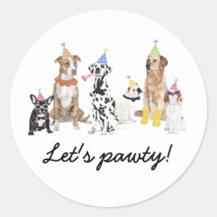 Sticker Rond Thème Chien Faisons Pawty Chien Party