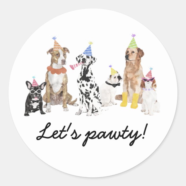 Sticker Rond Thème Chien Faisons Pawty Chien Party (Devant)