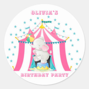 Sticker Rond Thème Cirque Fille Fête Anniversaire Personnalisé