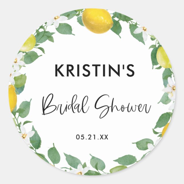 Sticker Rond Thème Citron Citrus Shower de Mariage Remerciement (Devant)