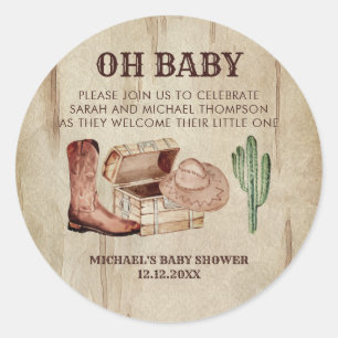 Sticker Rond Thème cow-boy de Baby Shower rustique occidental
