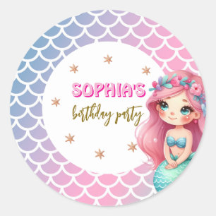 Sticker Rond Thème d'anniversaire à motif d'écailles de sirène