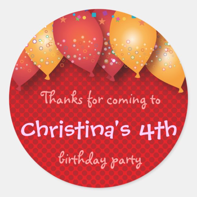 Sticker Rond Thème d'anniversaire : Ballons (Devant)