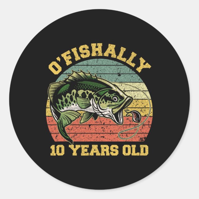 Sticker Rond Thème d'anniversaire de pêche O'fishally 10 ans Pa (Devant)