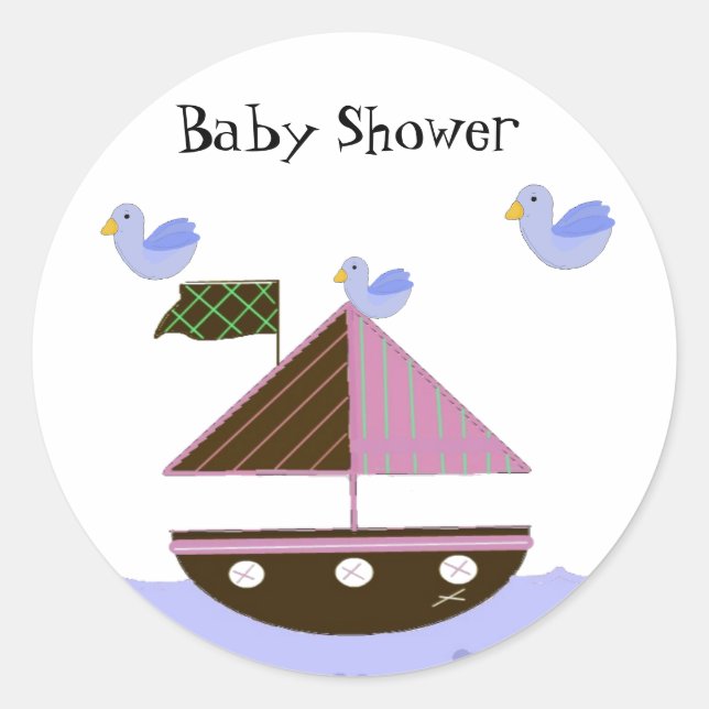 Sticker Rond Thème de Baby Shower Bateau à Voile (Devant)