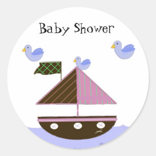 Sticker Rond Thème de Baby Shower Bateau à Voile
