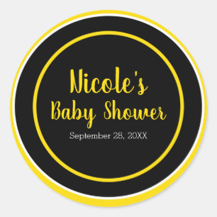 Sticker Rond Thème de bébé abeille noir et jaune Baby Shower