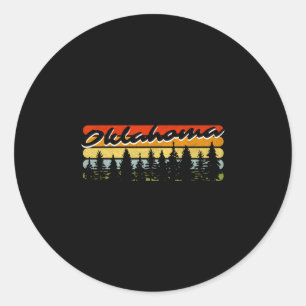 Sticker Rond Thème de cabine de forêt d'Oklahoma Coucher de sol