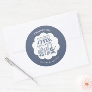 Sticker Rond Thème de café de brunch Café Bébé Bleu 2 Baby Show