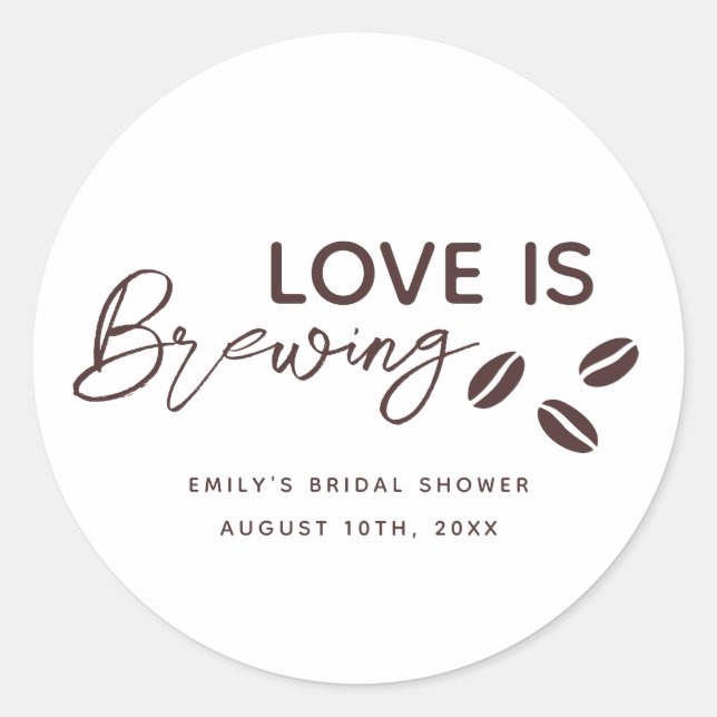 Sticker Rond Thème de café de mariage Love is Brewing (Devant)