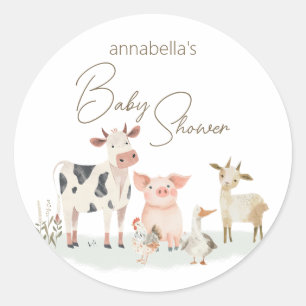 Sticker Rond Thème de campagne avec des bébés animaux de ferme 