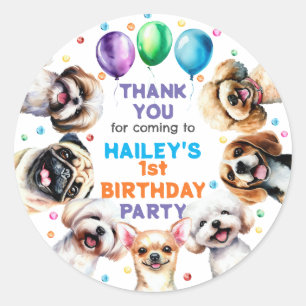 Sticker Rond Thème de chien Anniversaire Merci de fête