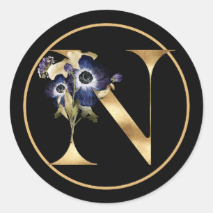 STICKER ROND THÈME DE CHUTE MONOGRAMME D'OR N AVEC ARRANGEMENT