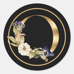 STICKER ROND THÈME DE CHUTE MONOGRAMME D'OR O AVEC CITROUILLES