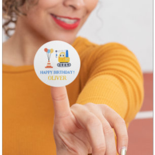 Sticker Rond Thème de construction Anniversaire Cadeau