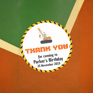 Sticker Rond Thème de construction mignonne Cours d'anniversair