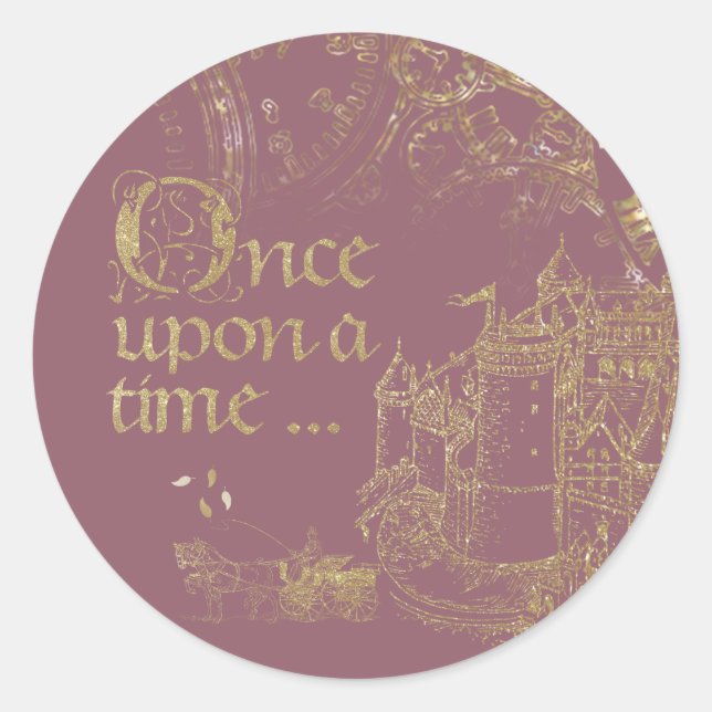 Sticker Rond Thème de conte de fées Château Carrosse Or sur ros (Devant)
