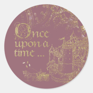 Sticker Rond Thème de conte de fées Château Carrosse Or sur ros